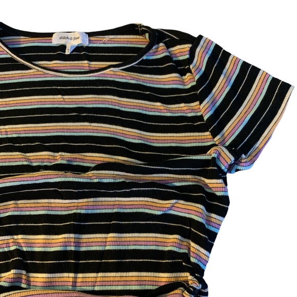 New Stitch & Pine Short Sleeve Black Pink Stripe  Shirt Top Woman’s Size Medium - Picture 6 of 10